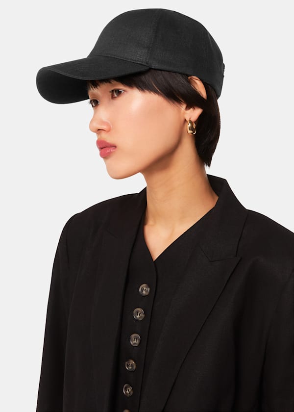 Black Linen  Cap
