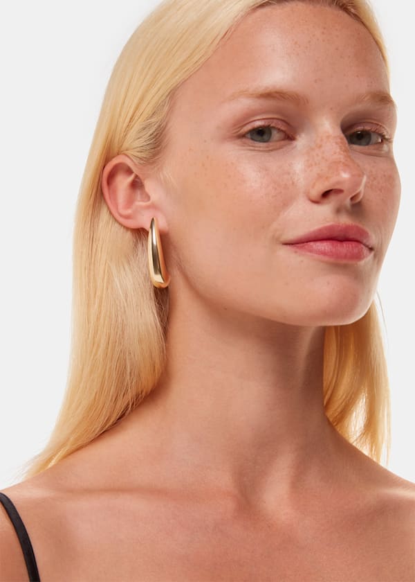 Gold Long Curved Earring
