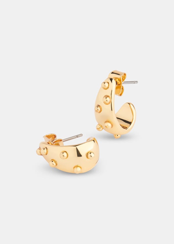 Gold Mini Bead Curved Earring