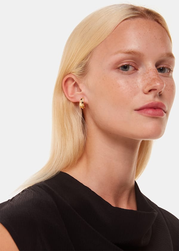 Gold Mini Bead Curved Earring