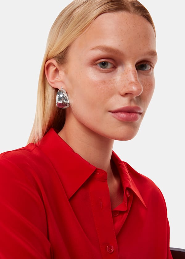 Silver Textured Curved Earring
