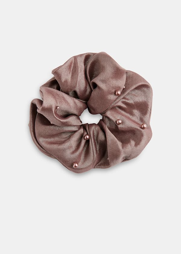 Brown Large Beaded Scrunchie