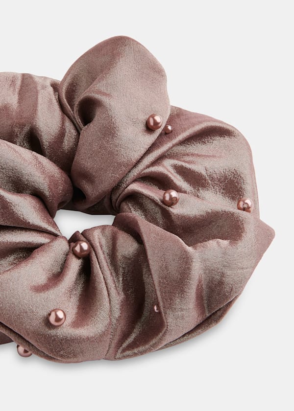 Brown Large Beaded Scrunchie