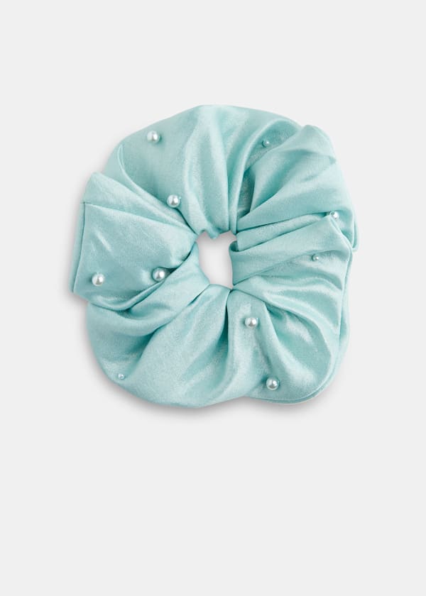 Pale Blue Large Beaded Scrunchie