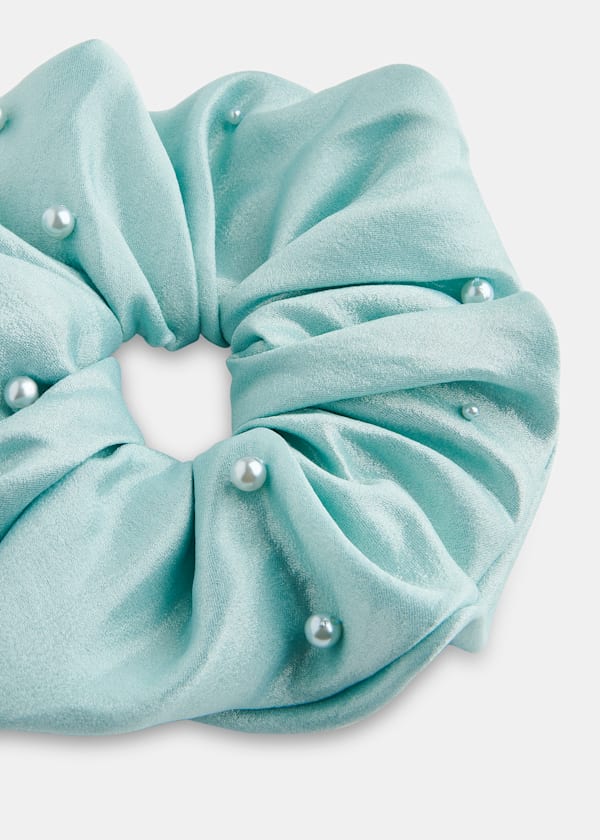 Pale Blue Large Beaded Scrunchie