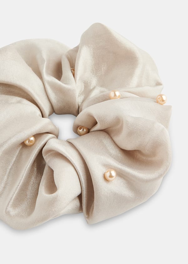 Taupe Large Beaded Scrunchie