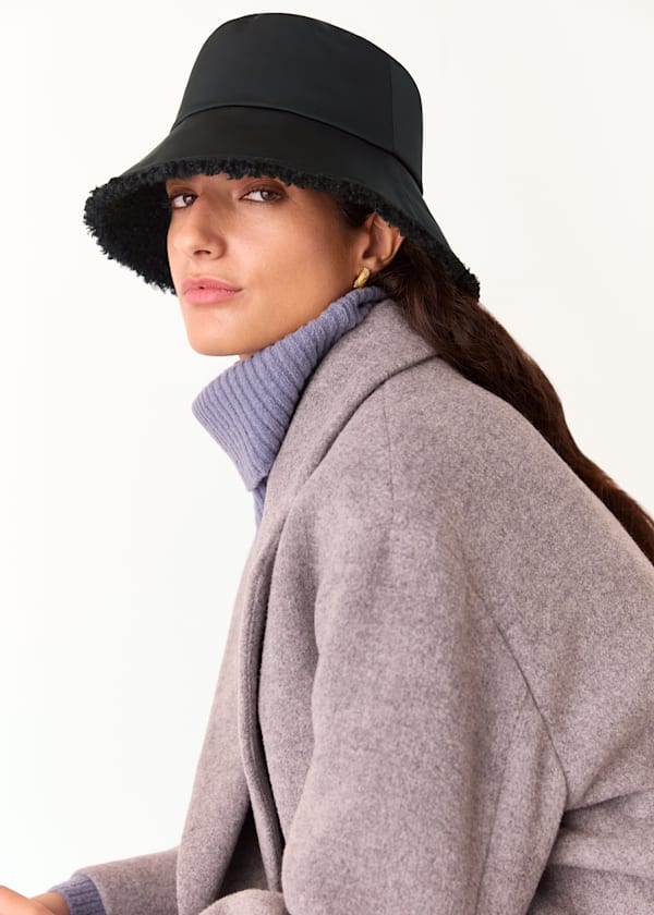 Black Reversible Borg Bucket Hat