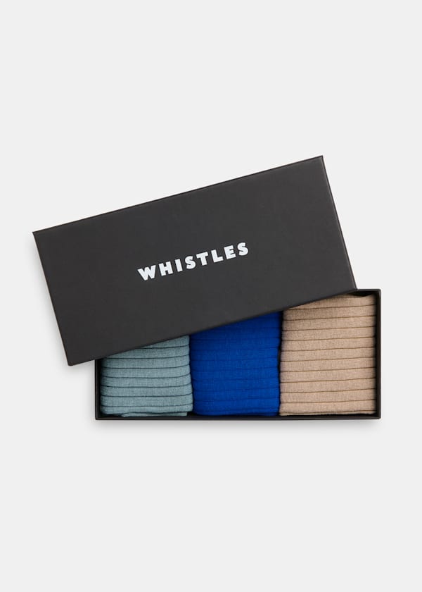 Blue Ribbed Socks Set of 3