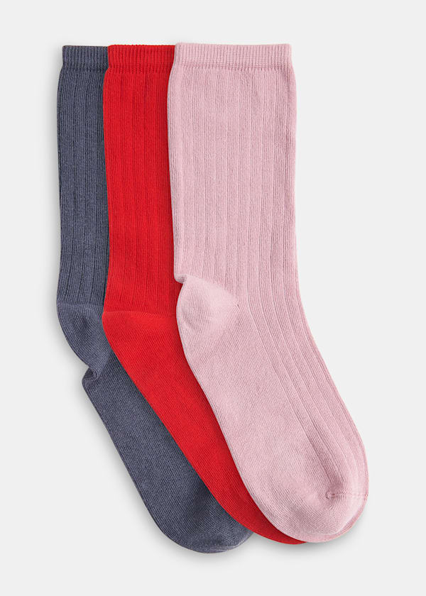 Red Ribbed Socks Set of 3
