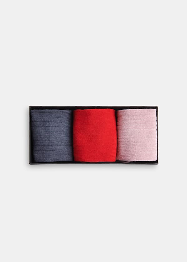 Red Ribbed Socks Set of 3