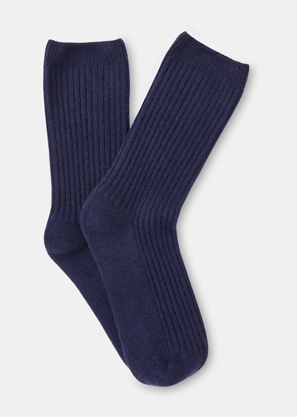 Navy Cashmere Ribbed Socks