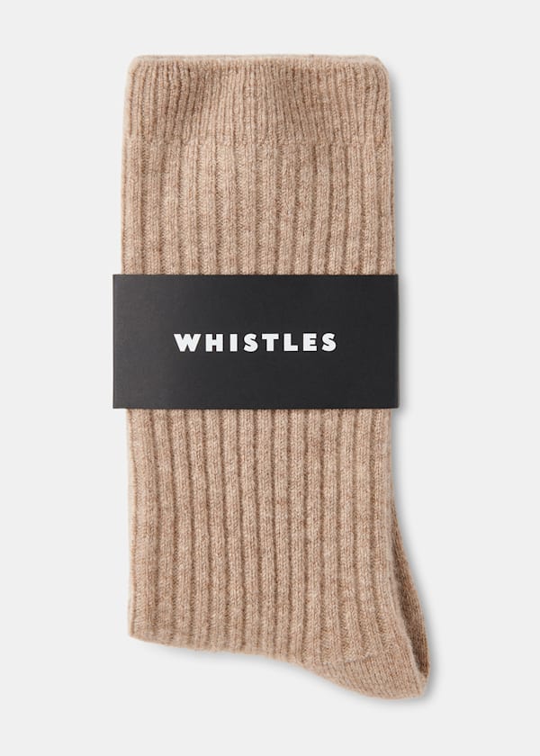 Neutral Cashmere Ribbed Socks