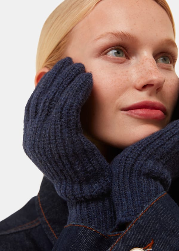 Navy Lambswool Gloves