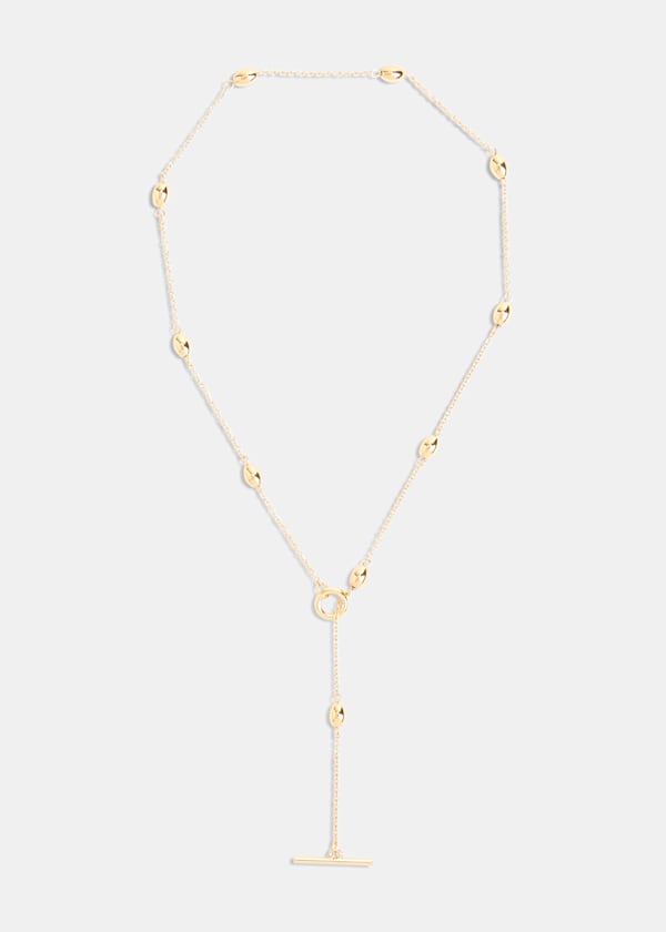 Gold Oval Beaded T Bar Necklace