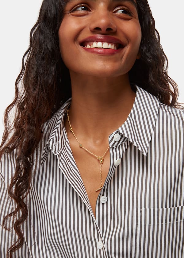 Gold Oval Beaded T Bar Necklace
