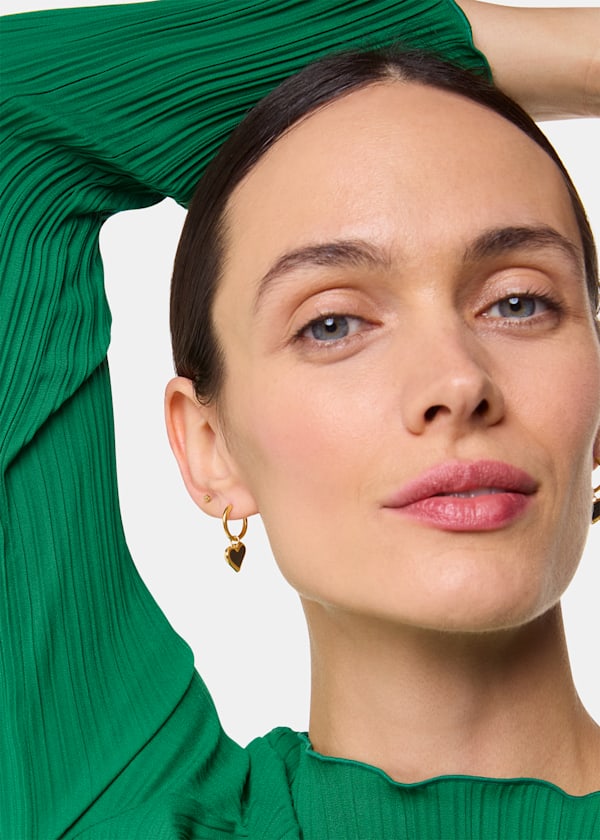 Gold Enamel Heart Huggie Earring