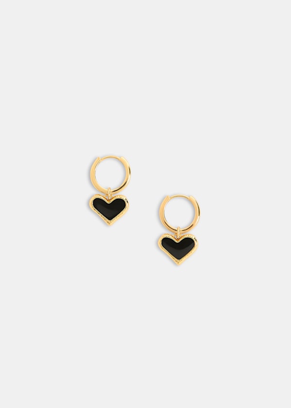 Gold Enamel Heart Huggie Earring