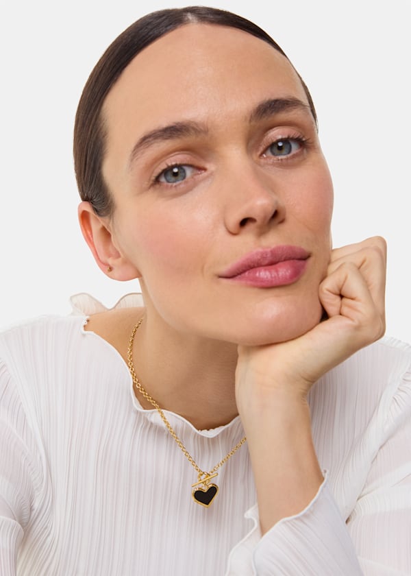 Gold Enamel Heart T Bar Necklace