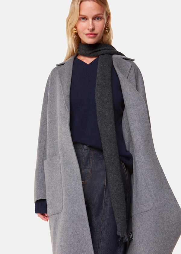 Dark Grey Cashmere Wool Blend Scarf