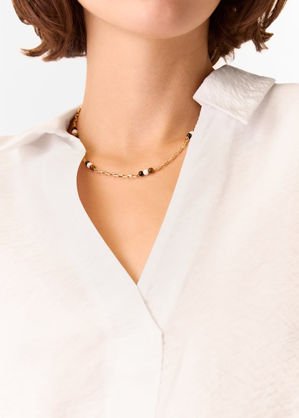 Gold Beaded Chain Necklace