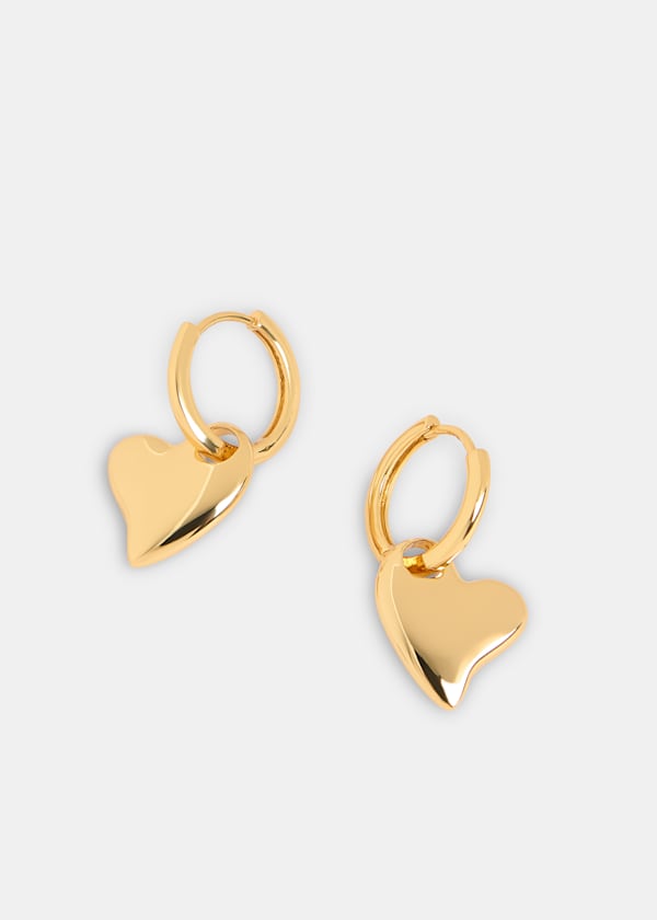 Gold Curved Heart Huggie Hoop