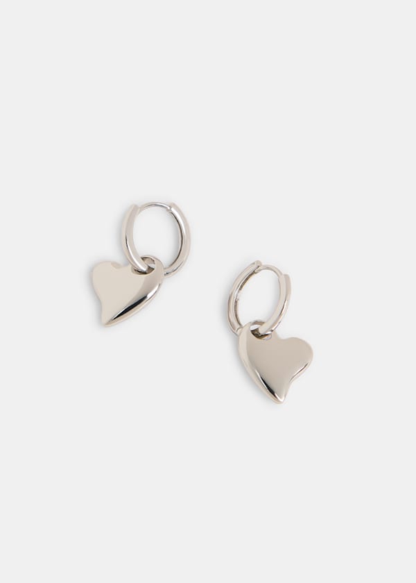 Silver Curved Heart Huggie Hoop