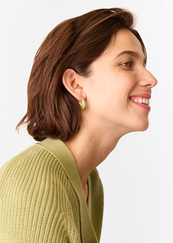 Green Enamel Curved Earring
