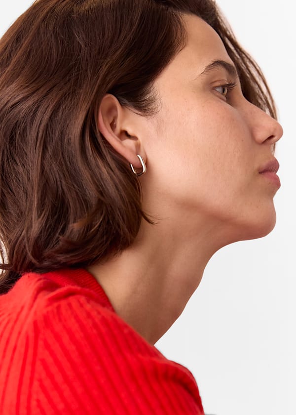 Silver Rectangular Huggie Earring