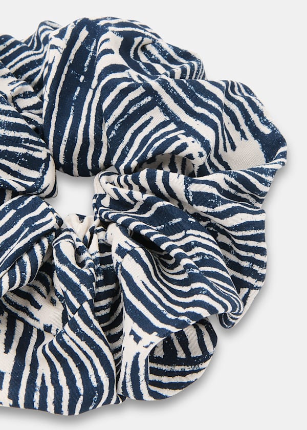 Navy Hatch Squares Scrunchie