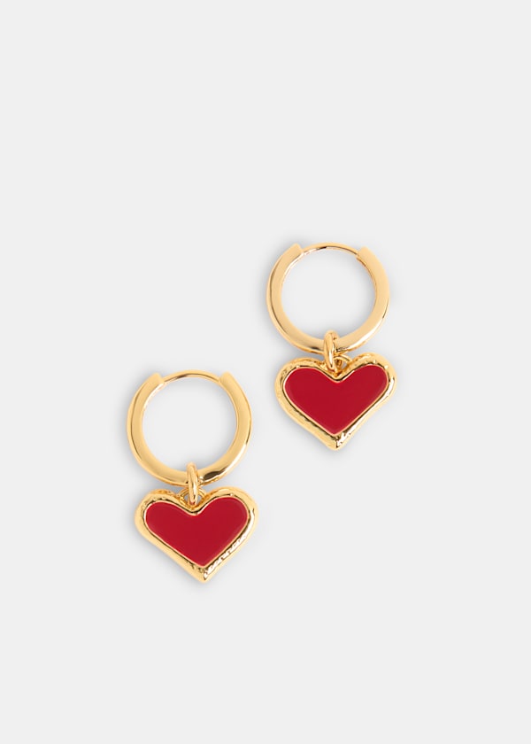 Red Enamel Heart Huggie Earring