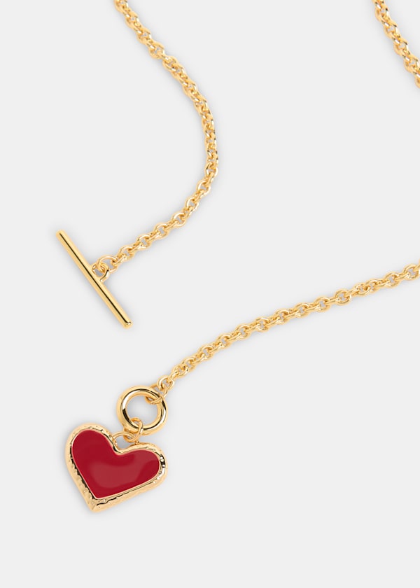 Red Enamel Heart T Bar Necklace