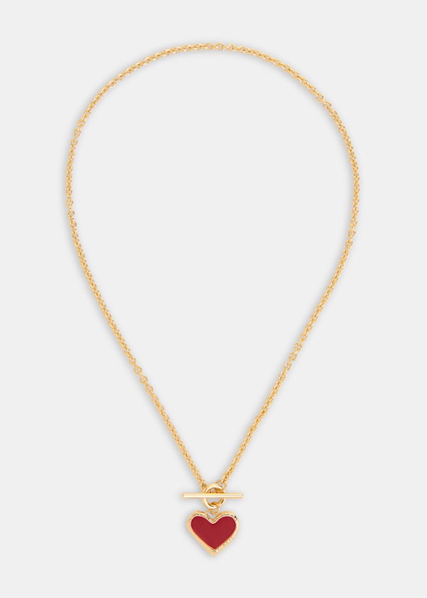 Red Enamel Heart T Bar Necklace