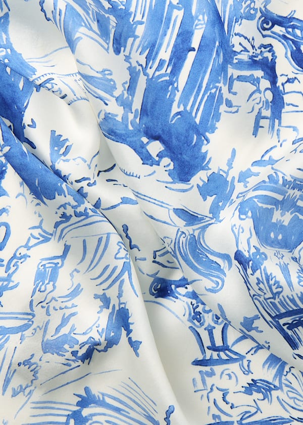 Blue Rome Print Silk Scarf