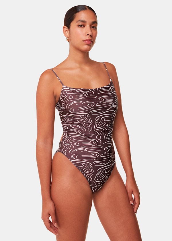 The Longing Wave Print Open-Back Swimsuit