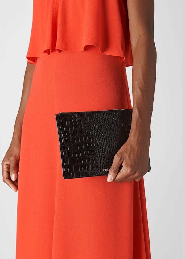Black Shiny Croc Small Clutch