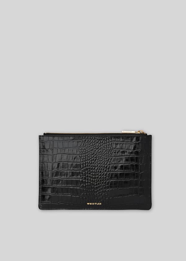 Black Shiny Croc Small Clutch