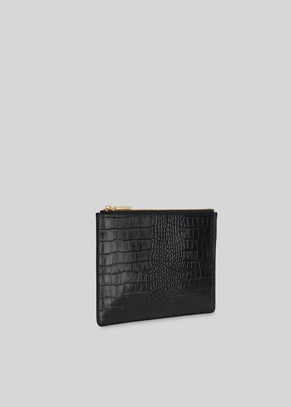 Black Shiny Croc Small Clutch