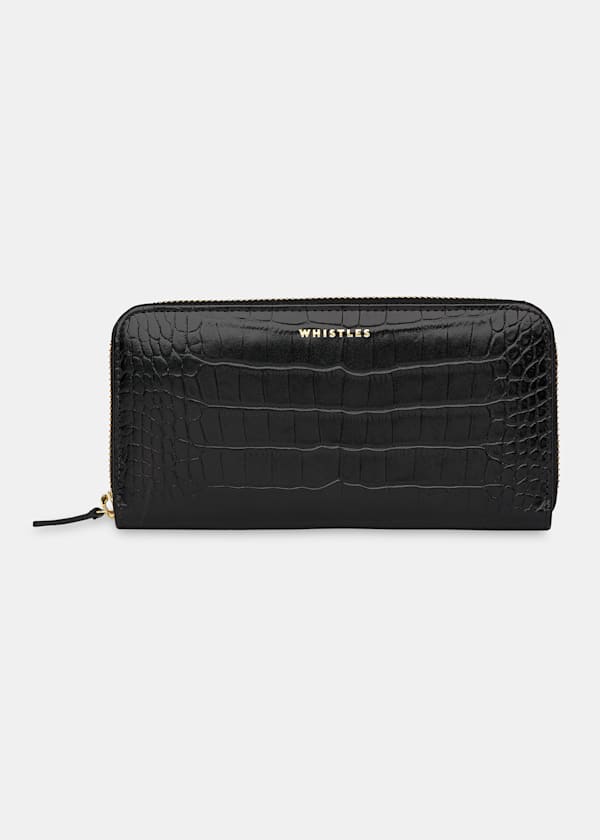 Black Shiny Croc Long Purse