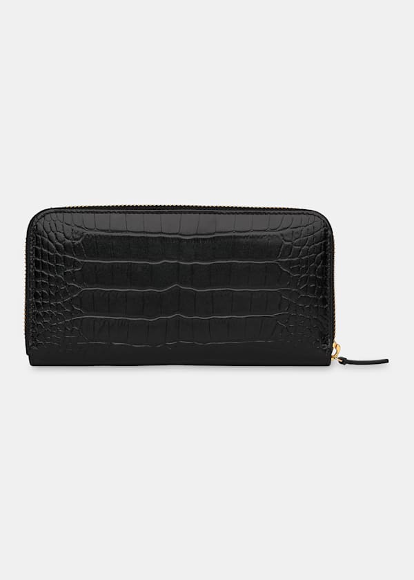 Black Shiny Croc Long Purse