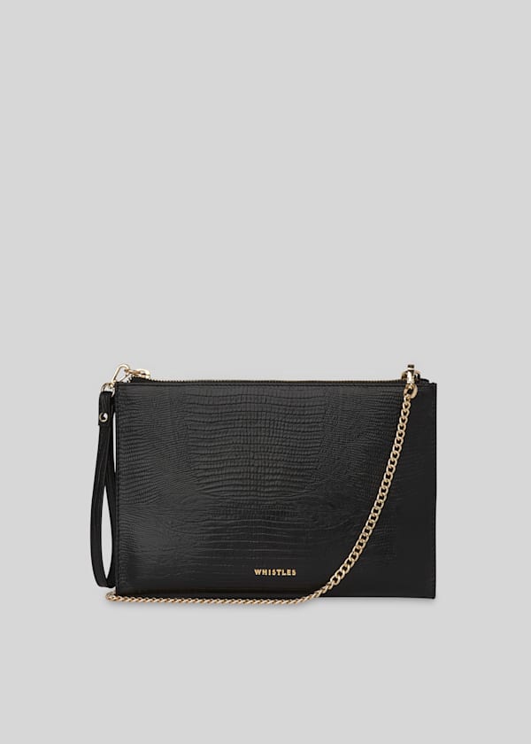 Black Hampton Lizard Chain Pouch