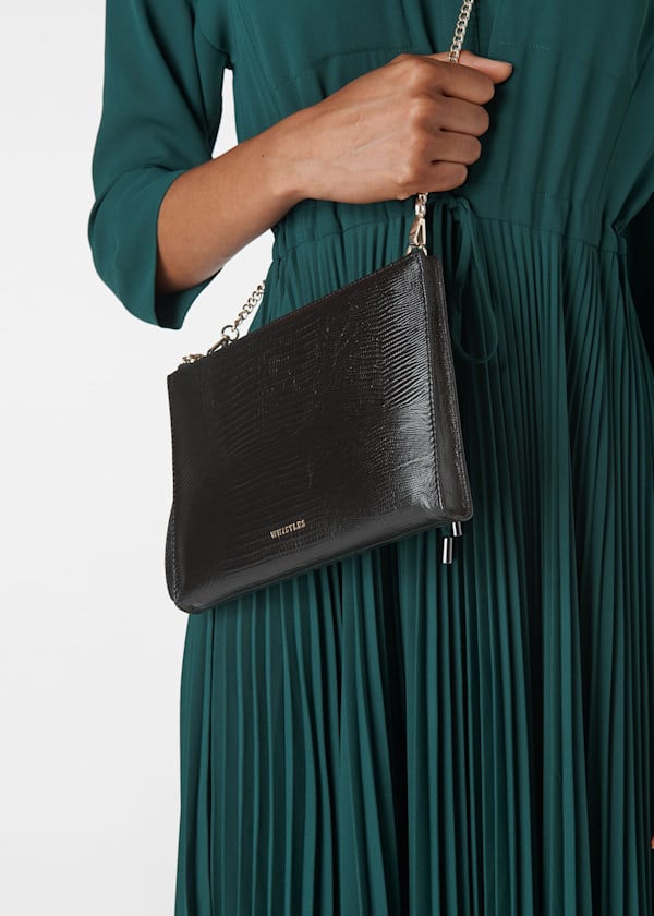 Black Hampton Lizard Chain Pouch