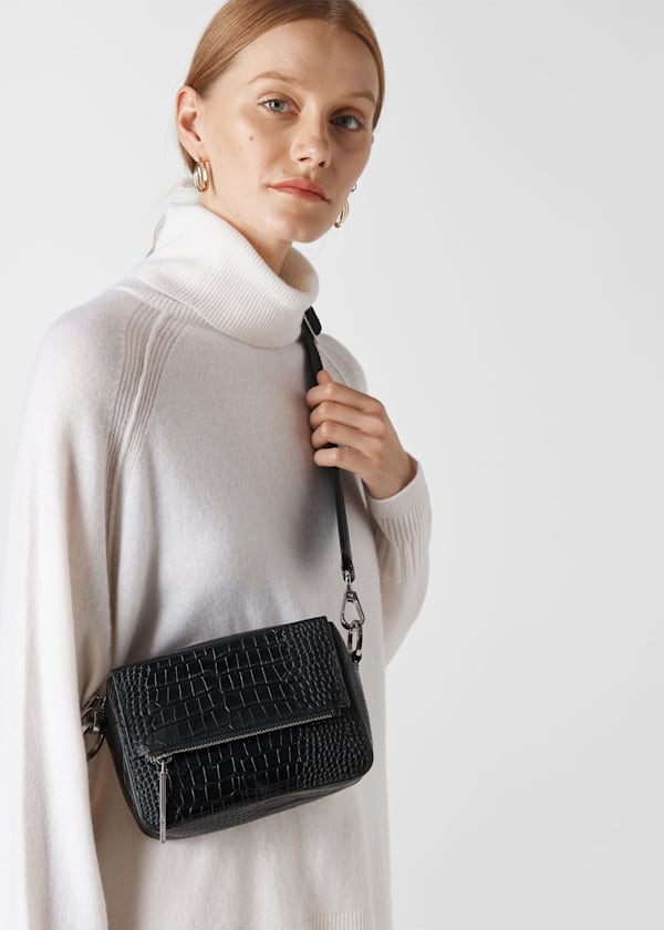 Black Millie Croc Crossbody Bag