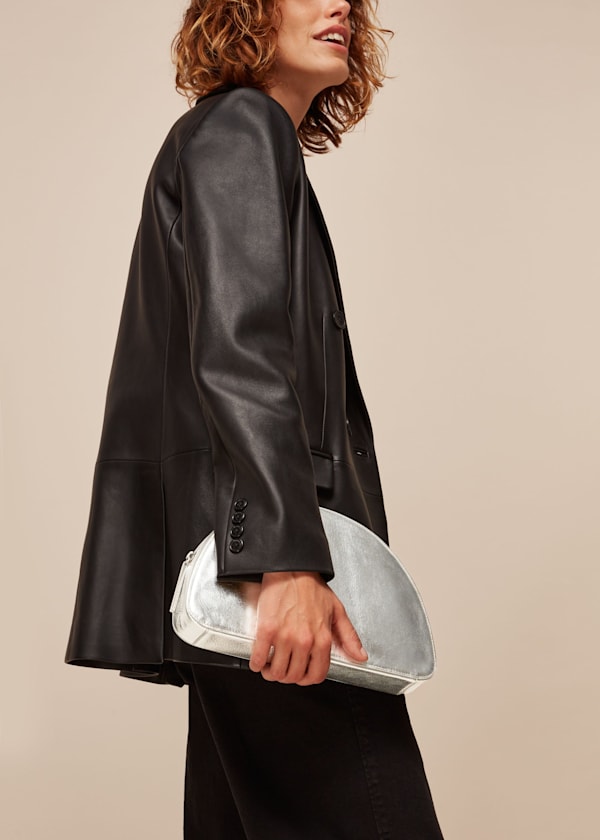 Silver Easton Half Moon Clutch