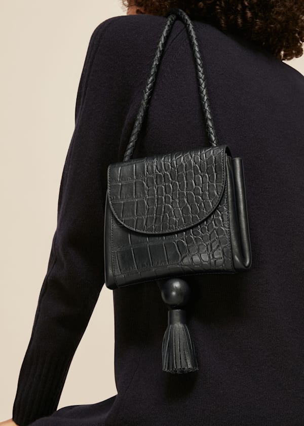 Black Arden Croc Tassel Bag