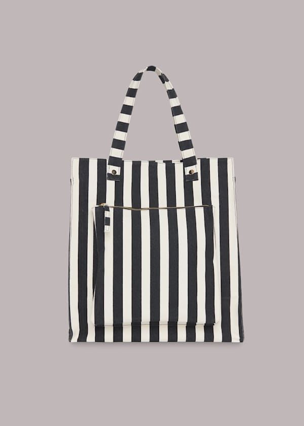 Navy Sena Striped Canvas Tote