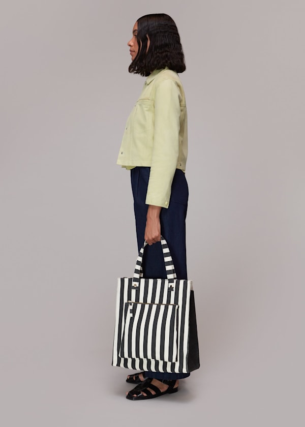 Navy Sena Striped Canvas Tote