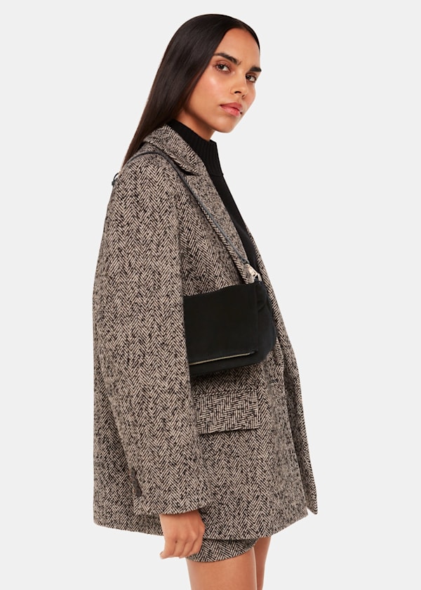 Black Sofia Foldover Baguette Bag