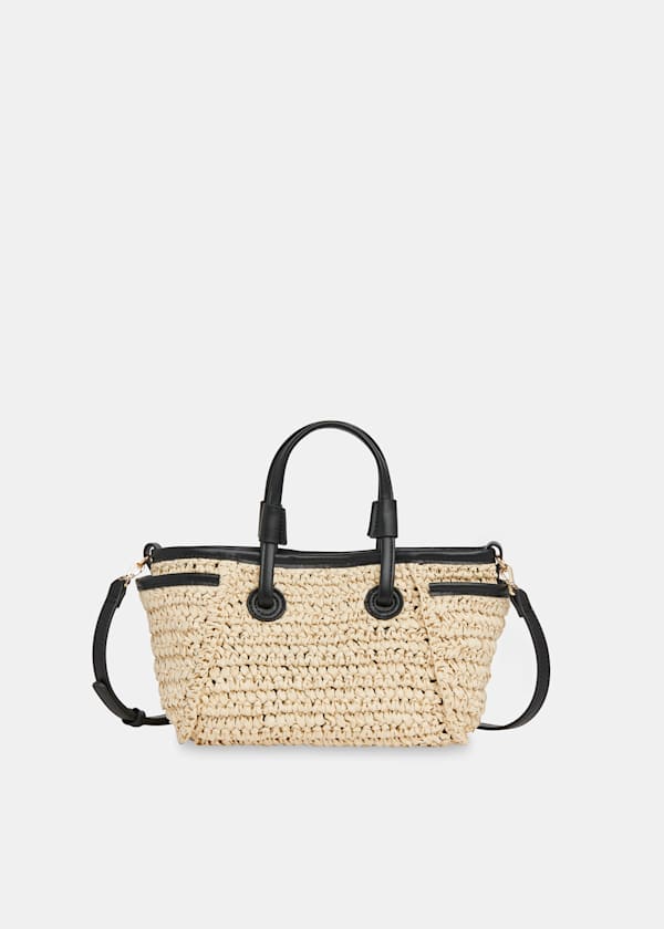 Neutral Aylin Mini Straw Tote Bag