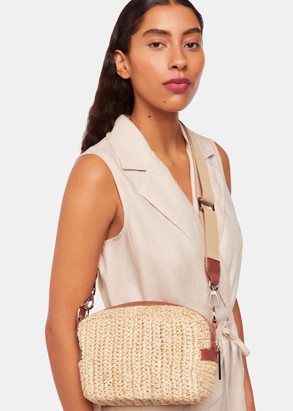 Neutral Straw Bibi Crossbody Bag