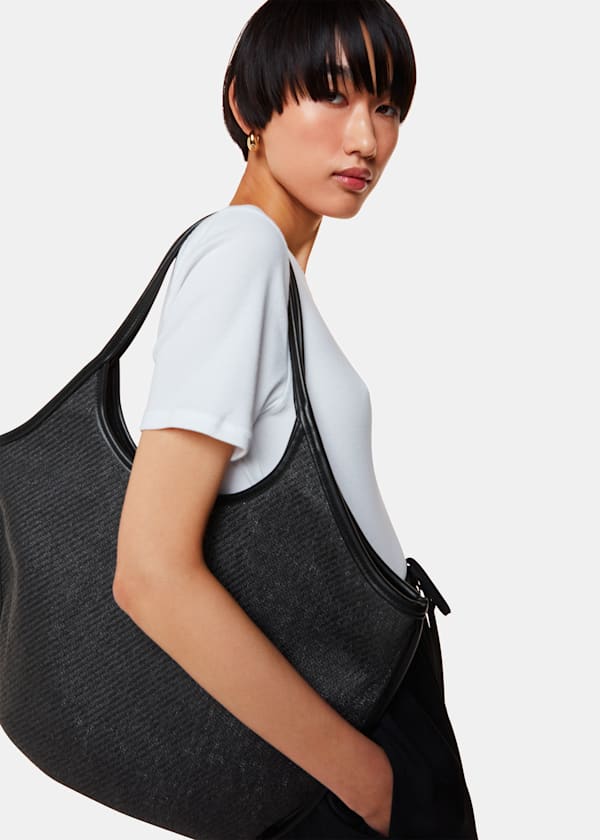Black Mira Straw Tote